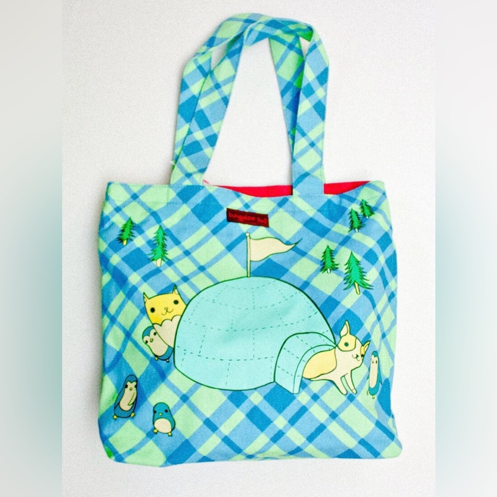 Bungalow 360 Igloo Party Critters Plaid Canvas Tote Bag 13x13